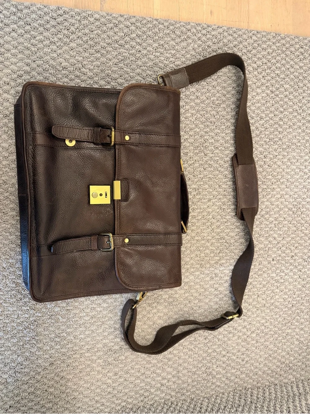 McCarren & Sons Men's Brown Leather Messenger Bag with Shoulder Strap